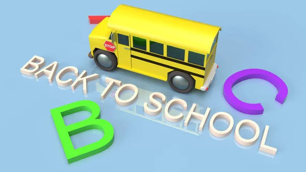 Autobus Szkolny Renderowania Powrót Treści Szkoły — Zdjęcie stockowe