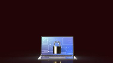 Bilgisayar güvenlik içeriği için dizüstü bilgisayar ve ana anahtar 3d oluşturma.