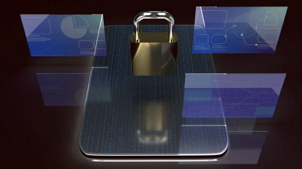 Tablet Master Key Rendering Mobile Security Content — Stock Photo, Image