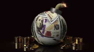 100 dolarlık bomba yüzeyi. İş krizi içeriği 3D..
