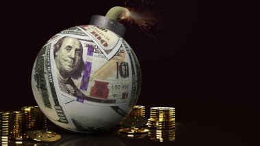 100 dolarlık bomba yüzeyi. İş krizi içeriği 3D..