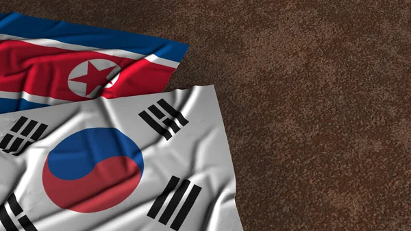 Las Banderas Corea Del Norte Corea Del Sur Sobre Fondo —  Fotos de Stock