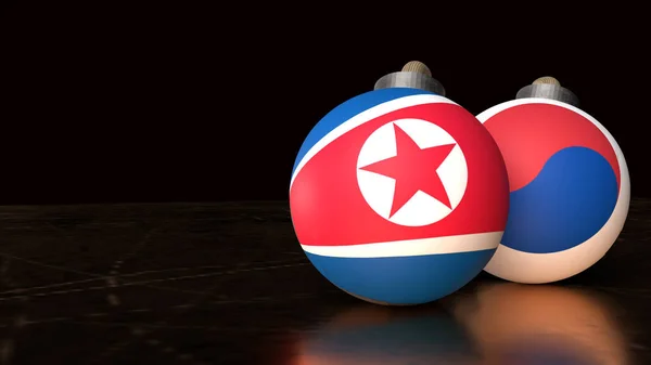 North Korea South Korea Flags Bomb Rendering Border Content 남북한 — 스톡 사진