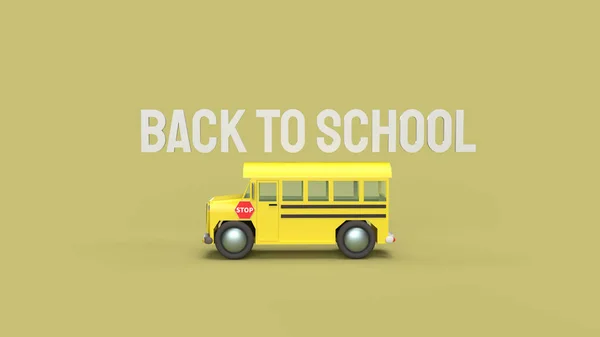 黄色の背景色のスクールバス3Dレンダリング学校のコンテンツに戻る — ストック写真