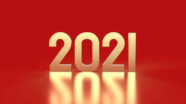 2021 Goldzahl Auf Rotem Hintergrund Rendering — Stockfoto