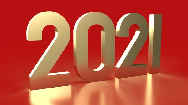 2021 Número Oro Sobre Fondo Rojo Renderizado — Foto de Stock