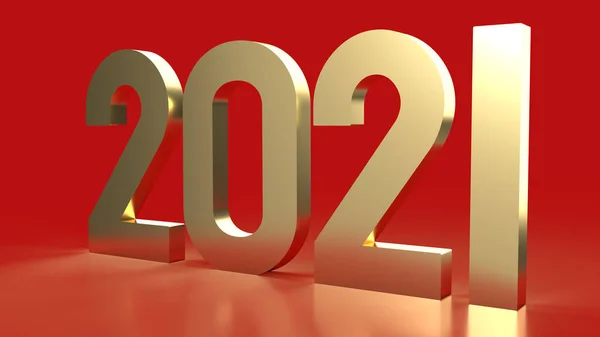 2021 Número Ouro Fundo Vermelho Renderização — Fotografia de Stock