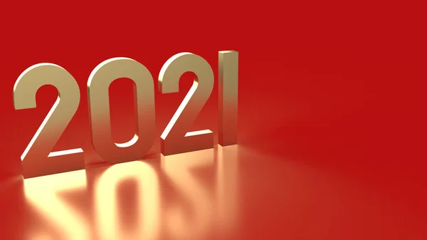 2021 Número Ouro Fundo Vermelho Renderização — Fotografia de Stock