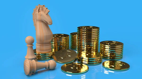 Knight Chess Gold Coins Rendering Business Content — Stock Photo, Image