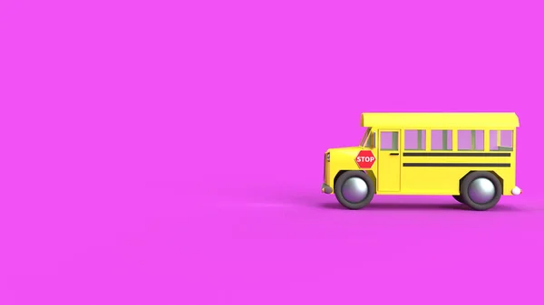 Ônibus Escolar Amarelo Fundo Roxo Renderização Para Conteúdo Escolar — Fotografia de Stock