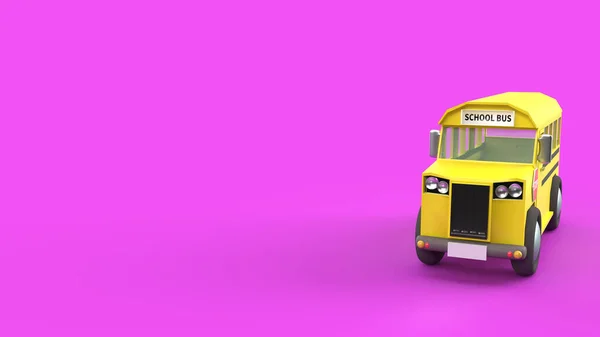 一辆紫色背景的黄色校车3D渲染学校内容 — 图库照片
