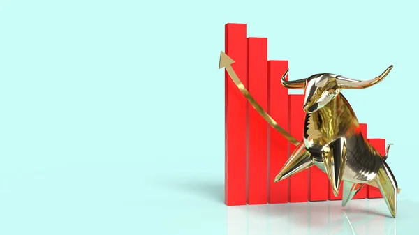 The gold bull and chart 3d rendering for business content