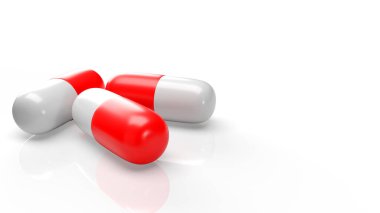 Tıbbi içerik için hazırlanmış kırmızı beyaz kapsül 3D.