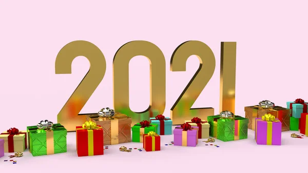 2021 Oro Caja Regalo Representación Para Contenido Celebración — Foto de Stock