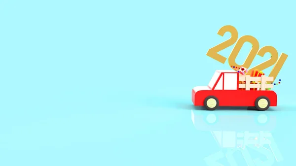 2021 Χρυσό Και Κουτί Δώρου Κόκκινο Αυτοκίνητο Παιχνίδι Απόδοση Για — Φωτογραφία Αρχείου