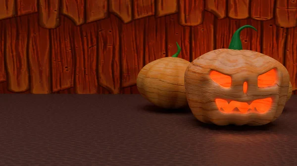 Gato Calabaza Linterna Fondo Madera Renderizado — Foto de Stock