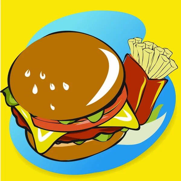 Hamburger Frytki Wektor Zawartości Fast Food — Wektor stockowy