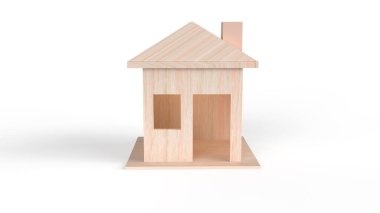 Beyaz arka plandaki ahşap ev 3D görüntüleme