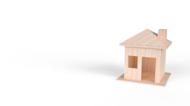 Beyaz arka plandaki ahşap ev 3D görüntüleme