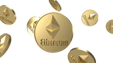 Ethereum paralar şifreleme para birimi beyaz arkaplan 3d rendering