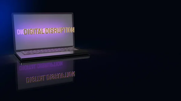 The digital disruption on laptop  for technology content 3d rendering