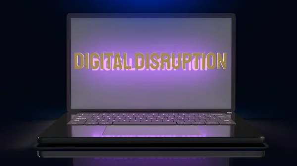 The digital disruption on laptop  for technology content 3d rendering