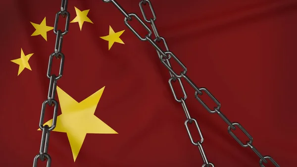 业务内容三维渲染的中国国旗和中国链 — 图库照片
