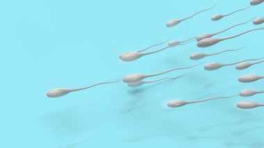 Bilimsel içerik 3D görüntüleme için mavi arkaplandaki sperm.