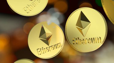 İş içeriği 3D oluşturma için ethereum paralar siyah arkaplan