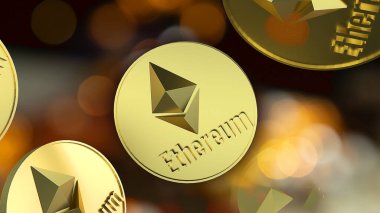 İş içeriği 3D oluşturma için ethereum paralar siyah arkaplan