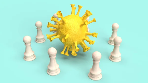 Det Gula Viruset Och Träschack För Koronavirusinnehåll Rendering — Stockfoto