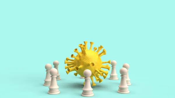 Yellow Virus Wood Chess Coronavirus Content Rendering — Stock Photo, Image