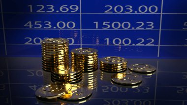 Ticari içerik için altın sikke grafiği 3D oluşturma