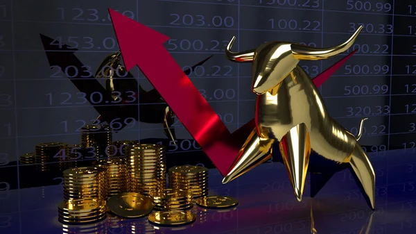 The gold bull and chart  background for business content 3d rendering.