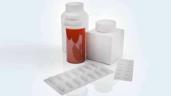 健康コンテンツの3Dレンダリングのための薬の医療用ボトル — ストック写真