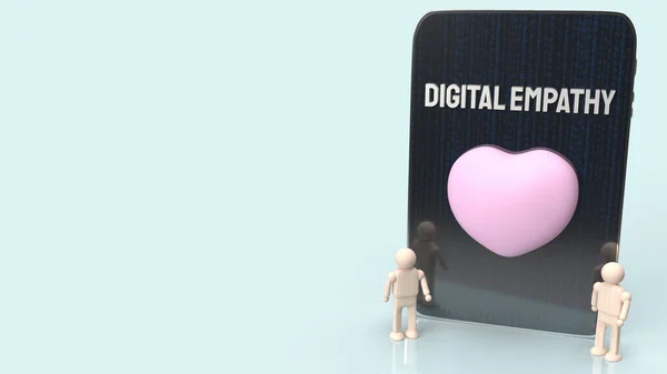 Różowe Palenisko Postać Człowieka Drewna Pobliżu Tabletu Dla Cyfrowej Empatii — Zdjęcie stockowe