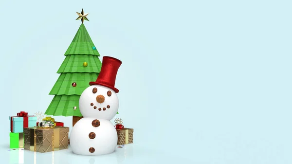 Muñeco Nieve Árbol Navidad Para Contenido Vacaciones Renderizado — Foto de Stock