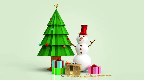 The snowman and Christmas tree for  holiday content  3d rendering.
