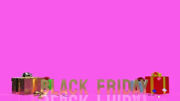 Black Friday Gold Text Gift Box Pink Background Shopping Content — Stock Photo, Image