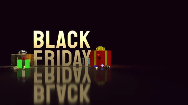 Der Black Friday Gold Text Und Geschenkbox Auf Schwarzem Hintergrund — Stockfoto