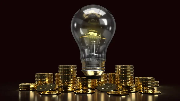 The light bulb and gold coins in the dark for idea or business content 3d rendering.