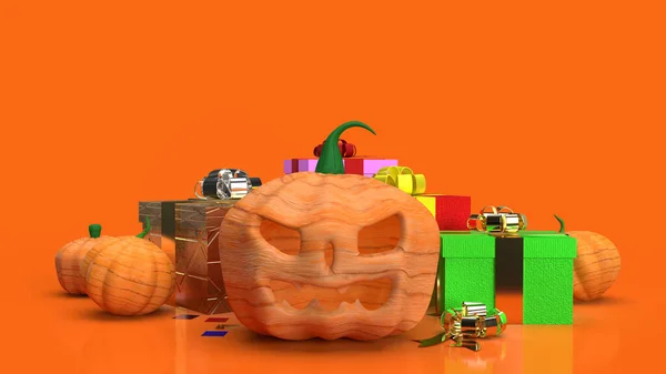 Latarnia Jack Pudełko Pomarańczowym Tle Zawartość Halloween Renderowania — Zdjęcie stockowe
