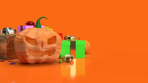 Фонарь Jack Подарочная Коробка Оранжевом Фоне Хэллоуина Содержание Рендеринга — стоковое фото