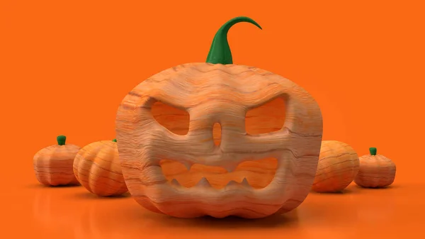 Jack Laterne Und Kürbis Auf Orangefarbenem Hintergrund Für Halloween Inhalte — Stockfoto