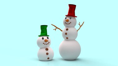 Noel içeriği için mavi arkaplandaki kardan adam 3D görüntüleme.