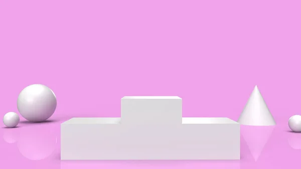 Fehér Pódium Platform Rózsaszín Háttér Renderelés — Stock Fotó