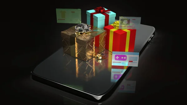 Scatole Regalo Smart Phone Visualizzazione Contenuti Shopping Online — Foto Stock