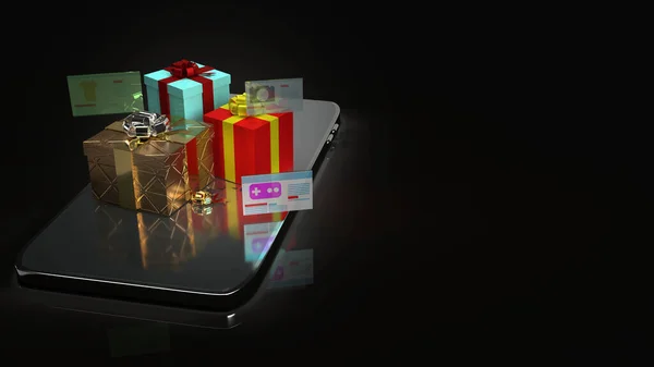 The gift boxes on smart phone for online shopping content 3d rendering