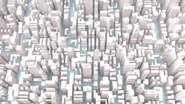 İş içeriği 3D görüntüleme için mavi arkaplan üzerine beyaz şehir binası.