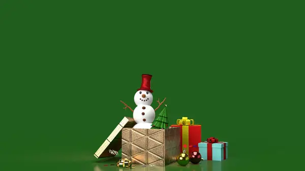 Der Schneemann Und Geschenkboxen Für Weihnachten Inhalt Rendering — Stockfoto